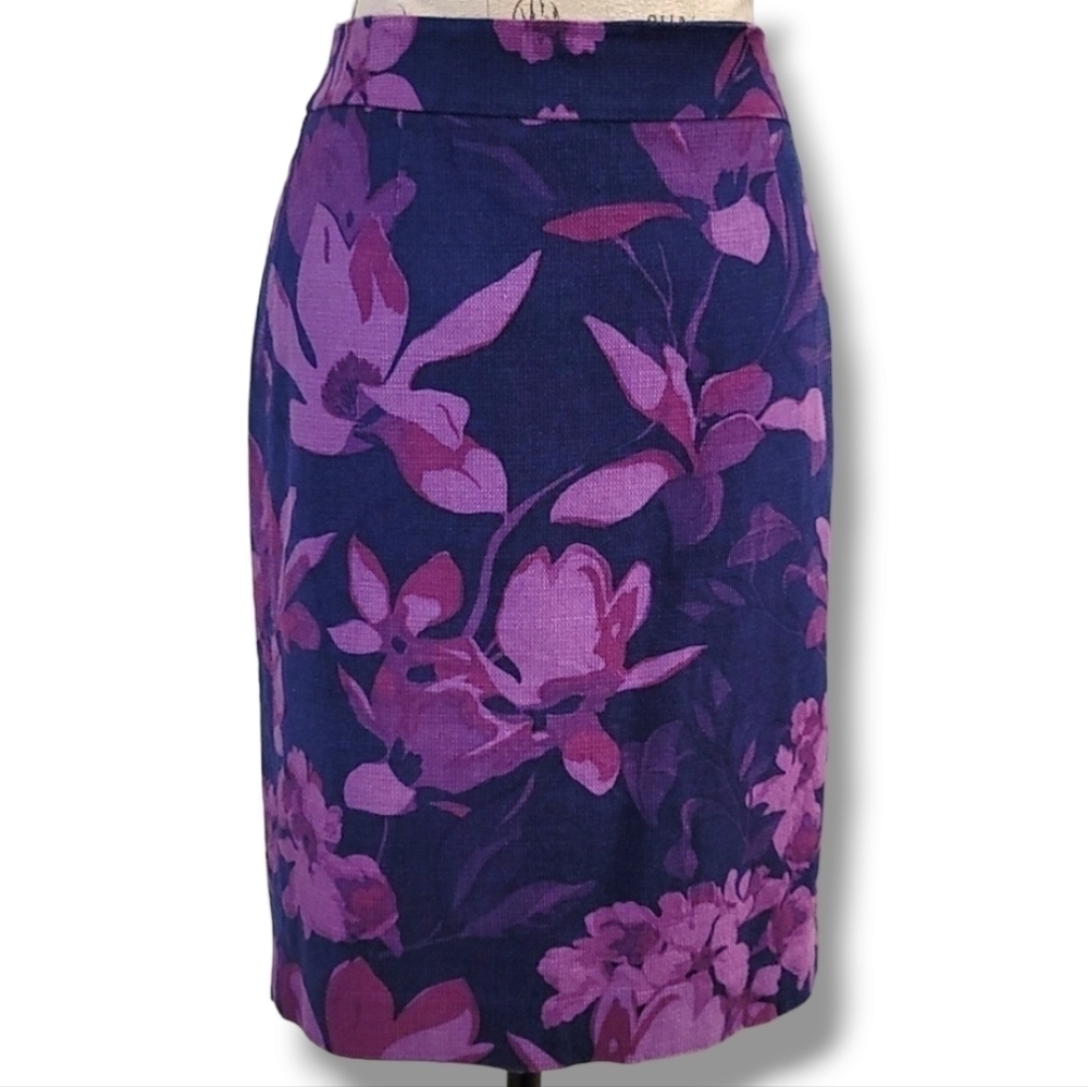 Banana Republic Linen Blend Purple Floral Pencil Skirt - Size 4